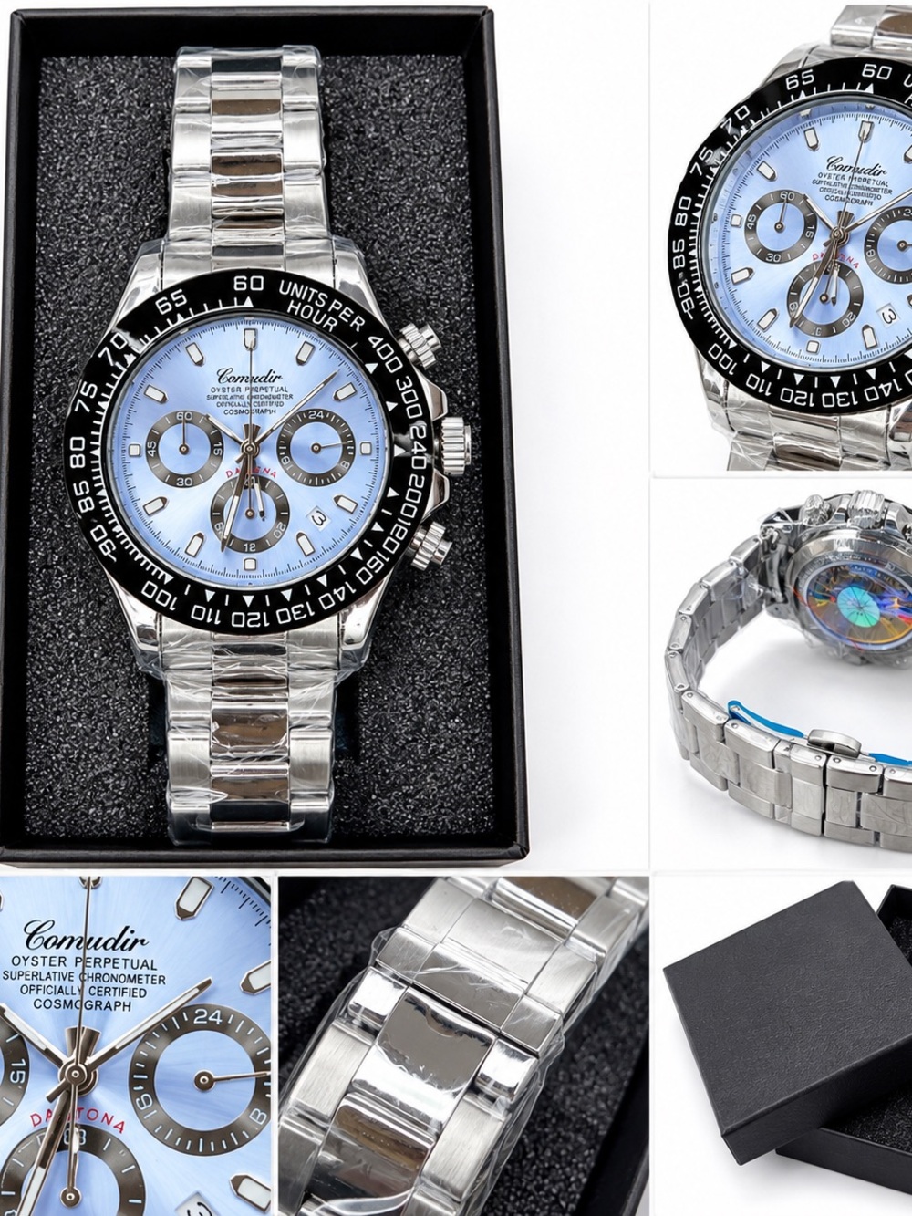 Men's Stainless Steel Chronograph Watch in Light Blue